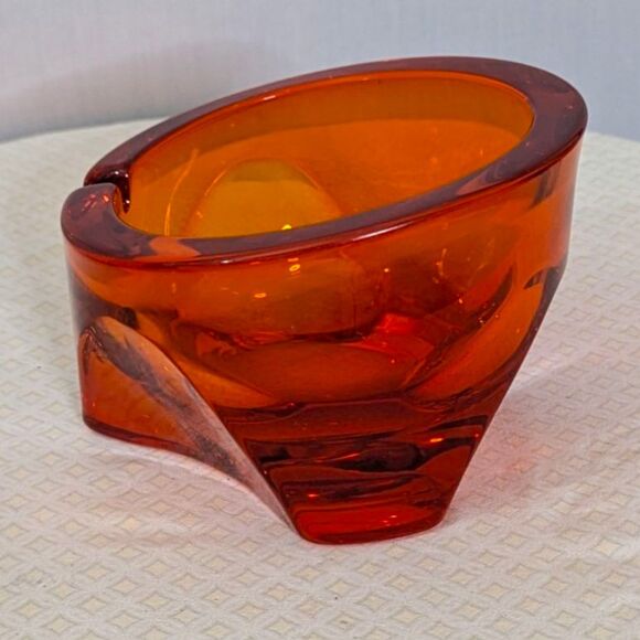 Vintage Viking Glass Ashtray Atomic Orbit Persimmon Tripod Mid Century MCM Retro - Picture 1 of 11